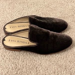 Via Spiga Brown Velvet Slides
